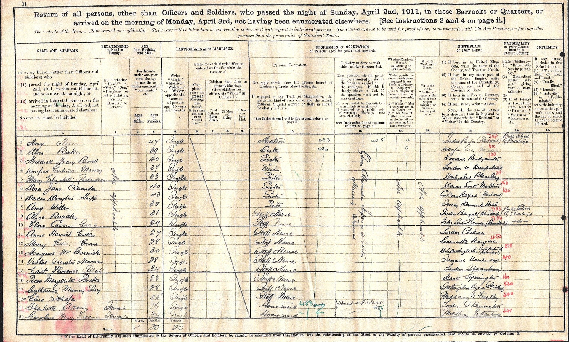 1911 Census for the Herbert Hospital